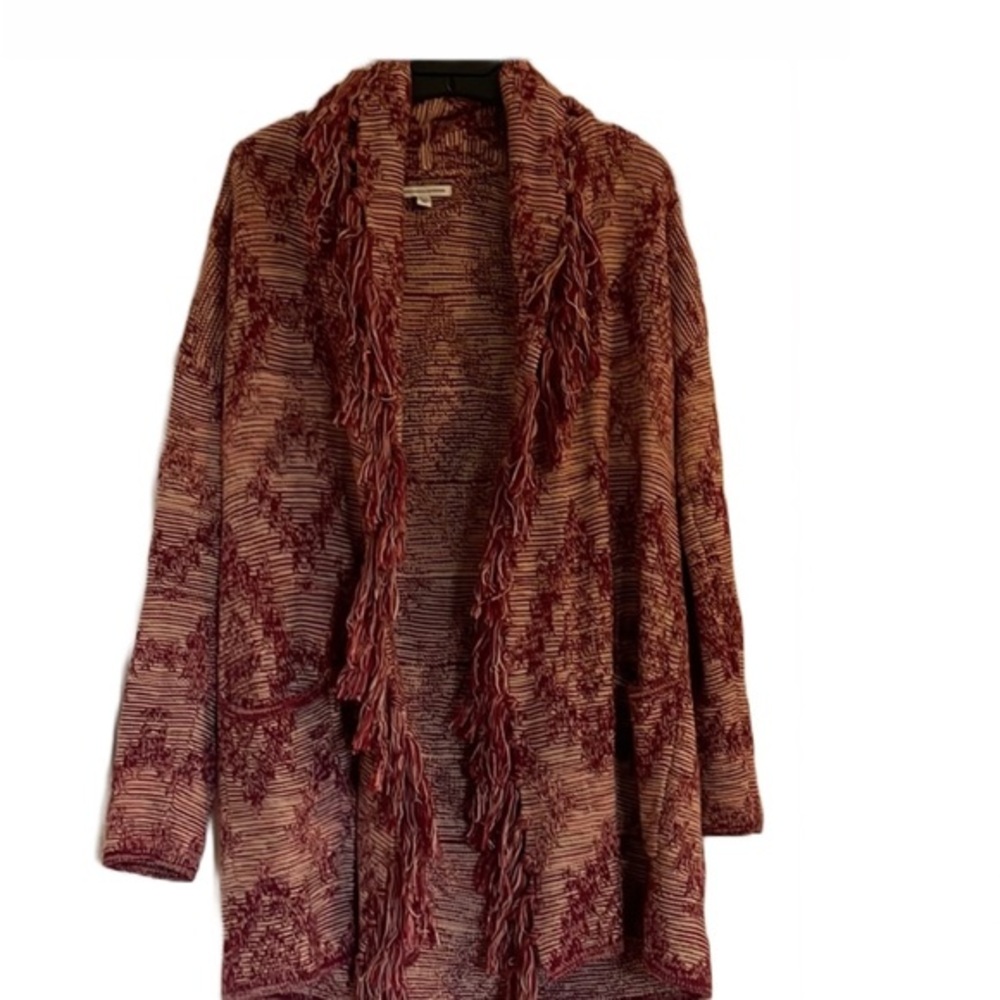 AE Burgundy Fringe Trim Cardigan